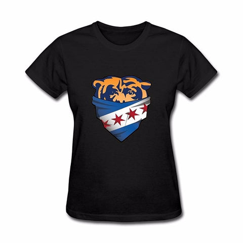 New Women T Shirt Fashion Popular Style Woman T-Shirt Zhibo Bears Chicago Flag Hot Sale 100% Cotton Customs Tee Shirts